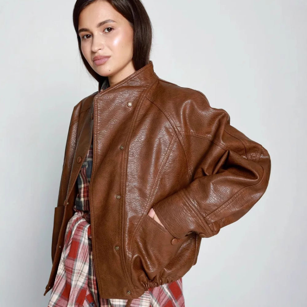 Damen modische und lässige Lederjacke im sportlichen Design Drune