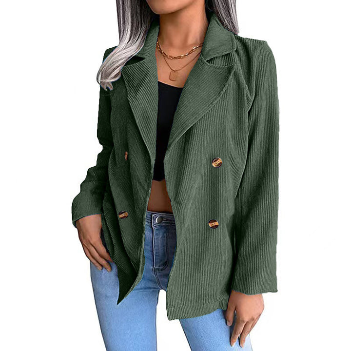 Damen modische Cordjacke mit doppelter Knopfleiste Drune