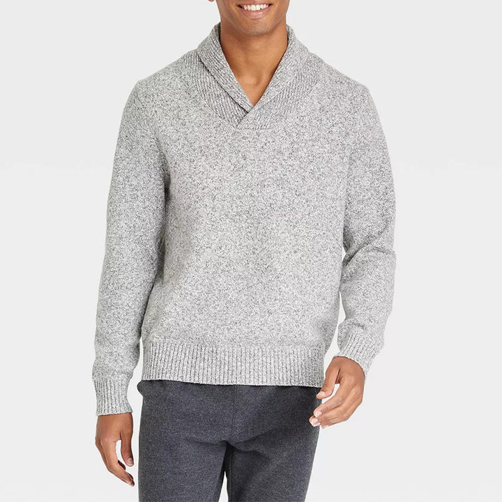 Herren Pullover mit Schalkragen und filigranem Rippdesign Drune