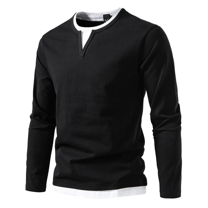 Herren langärmliges T-Shirt mit modernem V-Ausschnitt und auffälligen Akzenten Drune