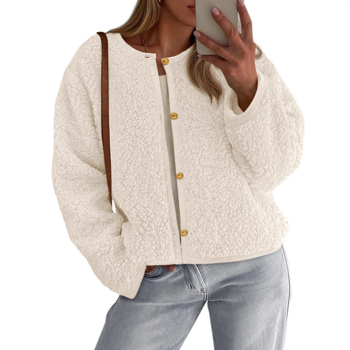 Damen Kuschelige Fleecejacke mit Knopfdetail und Oversized-Schnitt Drune
