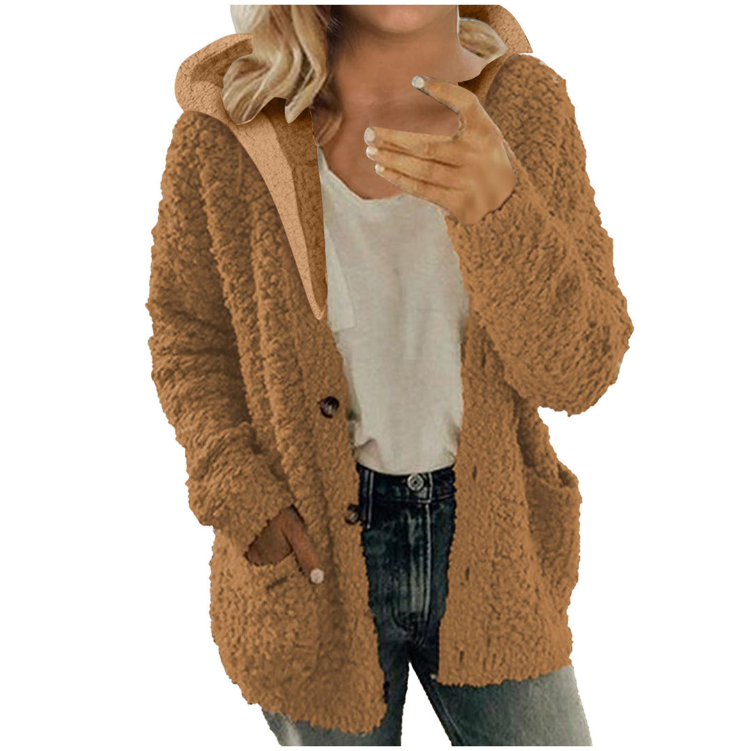 Damen kuschelige Fleecejacke mit Kapuze und praktischen Taschen Drune