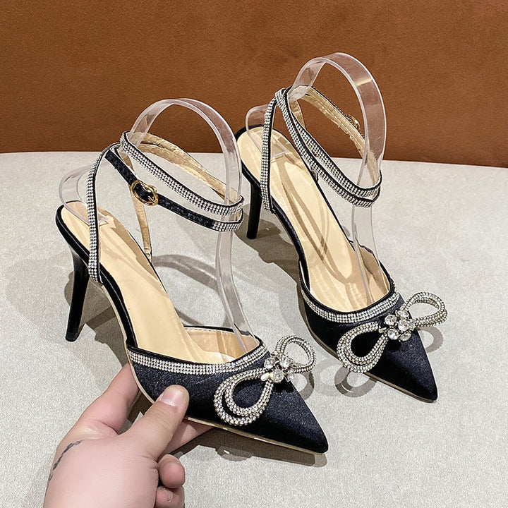 Damen elegante Slingback Pumps mit glitzerndem Riemendesign und dekorativer Schleifenapplikation Drune