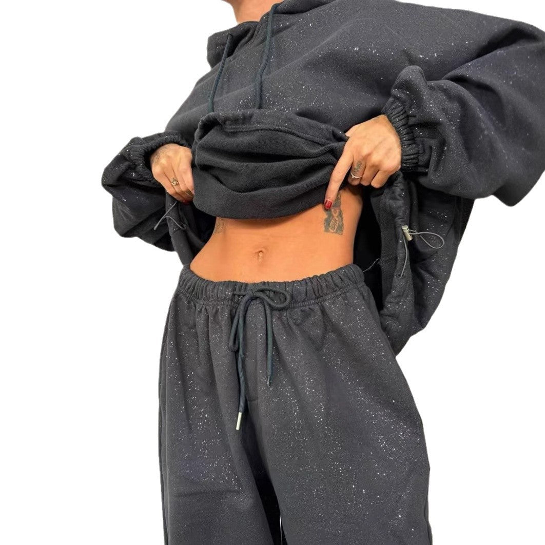 Damen Urbaner Oversized Sweatanzug mit glitzernden Akzenten Drune