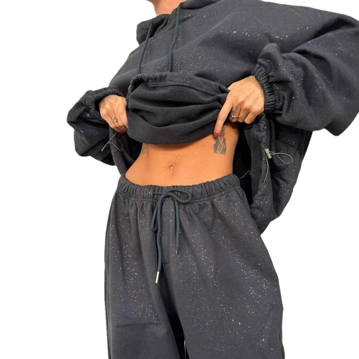Damen Urbaner Oversized Sweatanzug mit glitzernden Akzenten Drune
