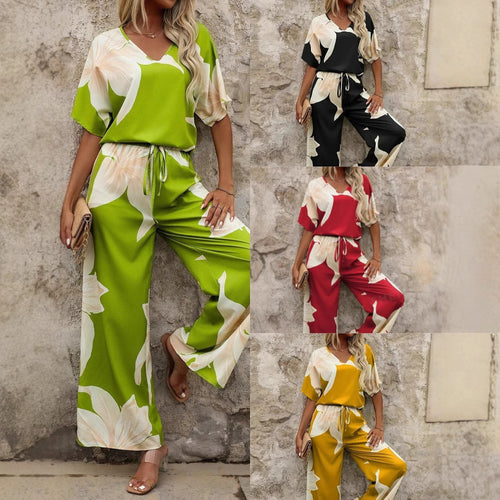 Damen Luftiges Zweiteiliges Set mit floralem Design und weitem Schnitt Drune