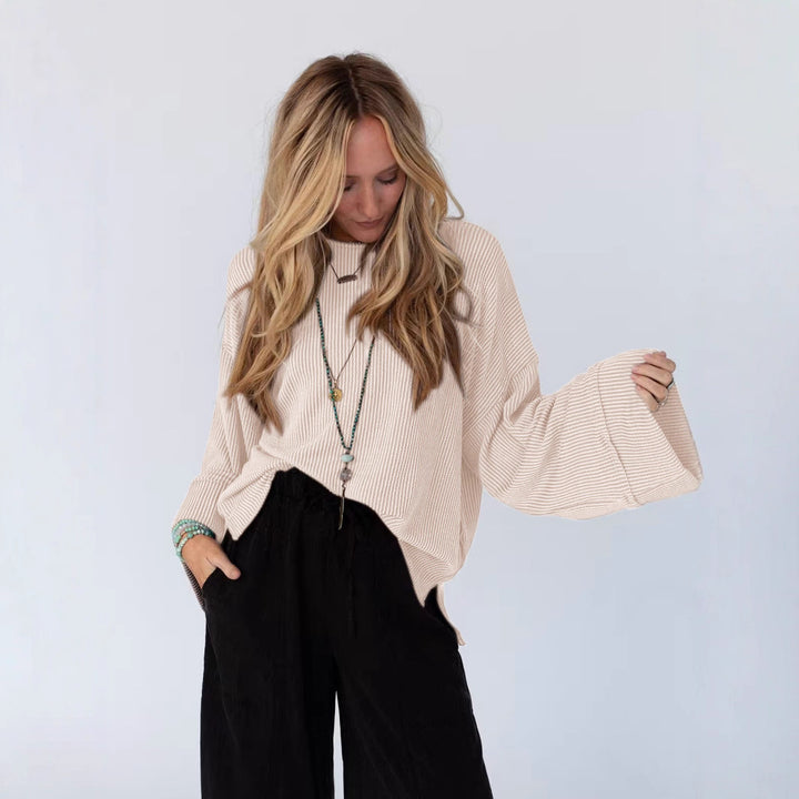 Damen lässiges Oversize-T-Shirt mit strukturiertem Muster Drune