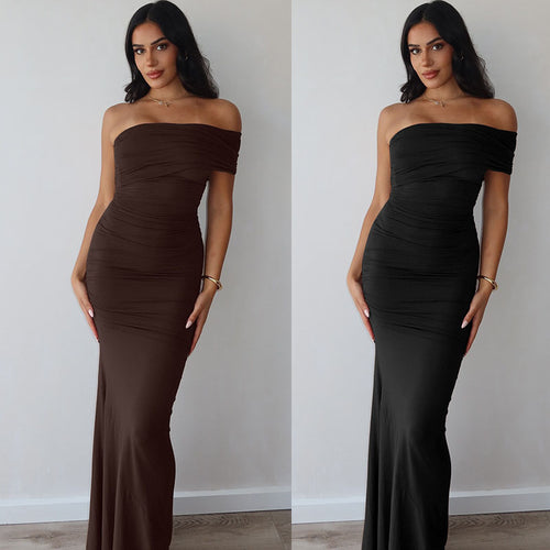 Damen Maxikleid mit schulterfreiem Design und figurbetontem Schnitt Drune