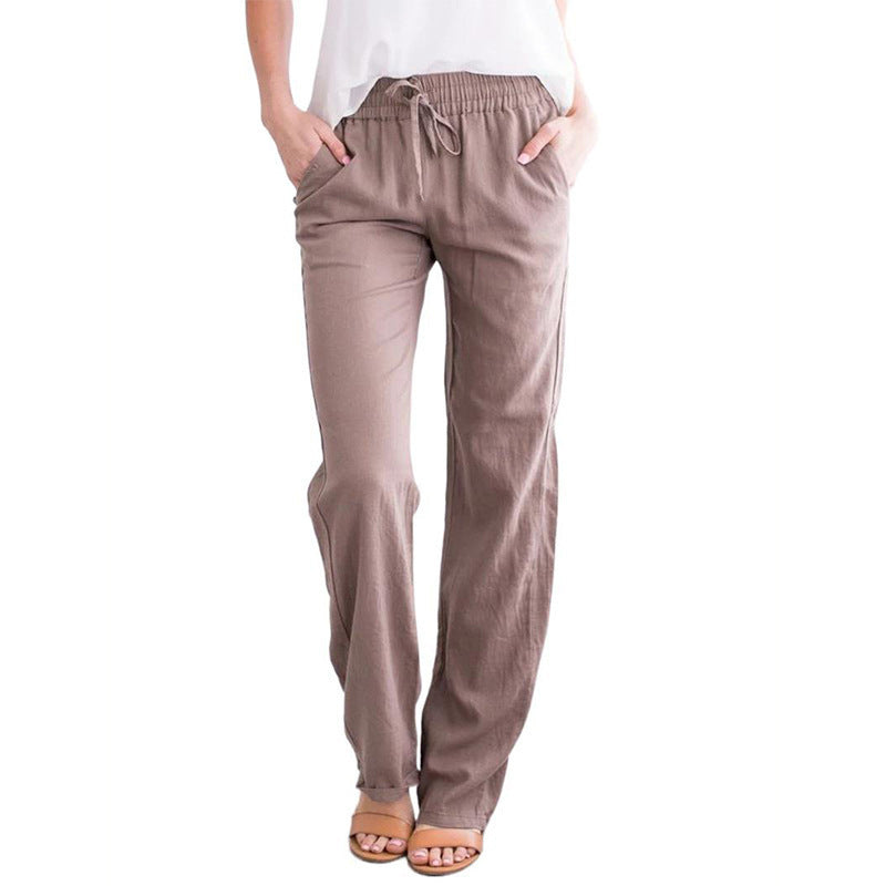 Damen Weite Leinenhose mit elastischem Bund und praktischen Seitentaschen Drune