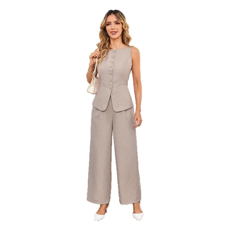 Damen Elegantes Hosenanzug-Set mit Taschen und Knopfdetaillierung Drune