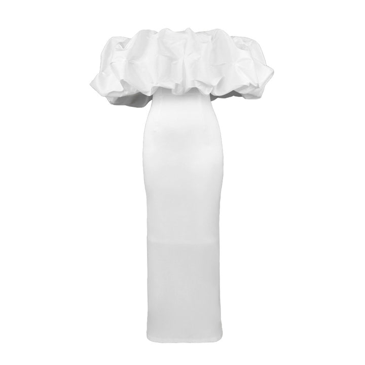 Damen Elegantes Off-Shoulder Maxikleid mit voluminösen Rüschensäumen Drune