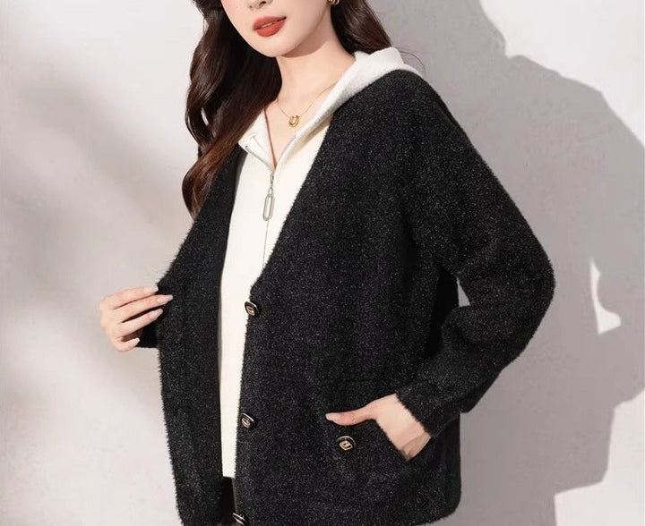 Damen kuschelige Strickjacke mit edlen Knopfdetails Drune
