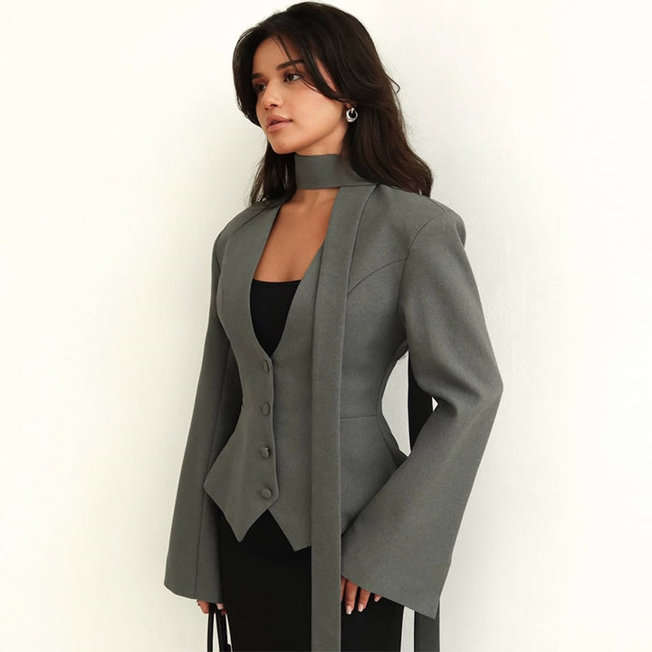 Damen taillierte Blazer-Top mit schmalem Kragen Drune