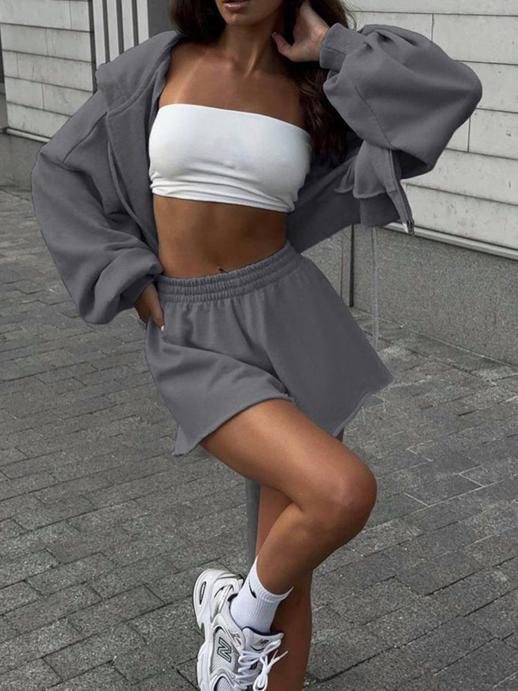 Damen lässiges Set aus cropped Oberteil und Shorts Drune