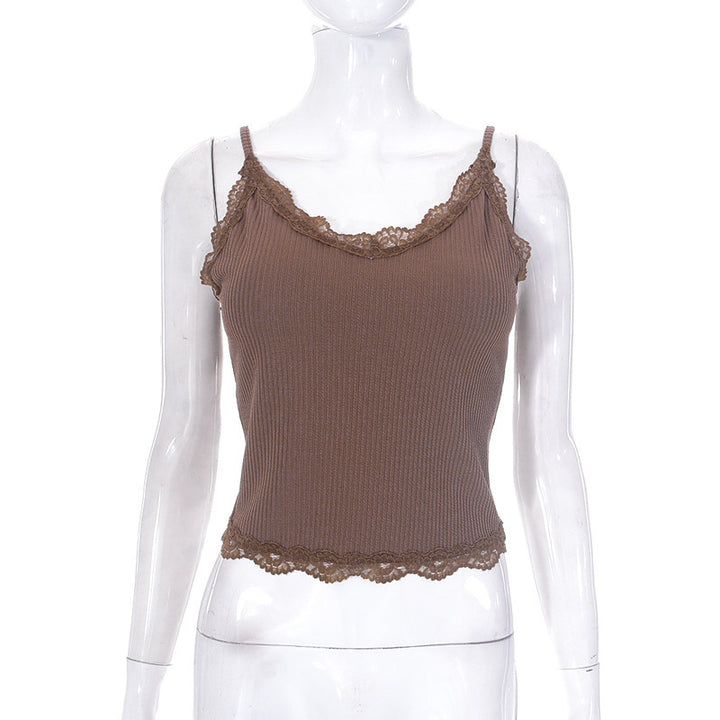 Damen Trägershirt mit romantischem Spitzenbesatz und komfortablem Rippstrick Drune