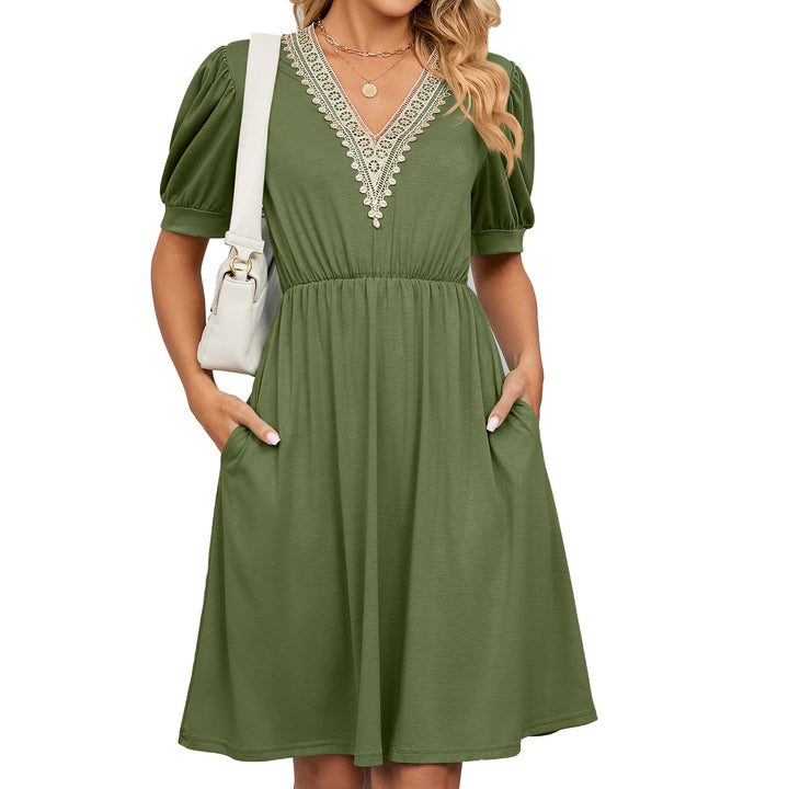 Damen Midikleid mit elegantem V-Ausschnitt und Rüschendetails Drune