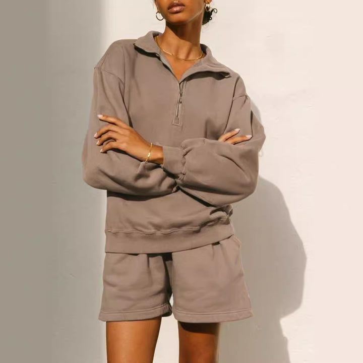 Damen lässiger Zip-Pullover mit hohem Kragen und weitem Schnitt Drune