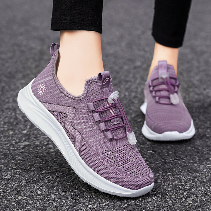 Damen nan gestrickte Slip-On-Sneaker mit elastischer Schnürung, gepolsterter Innenfütterung und dämpfender Profilsohle Drune