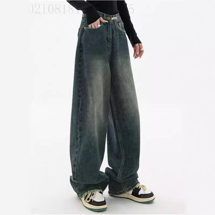 Damen weite High-Waist Jeans Drune