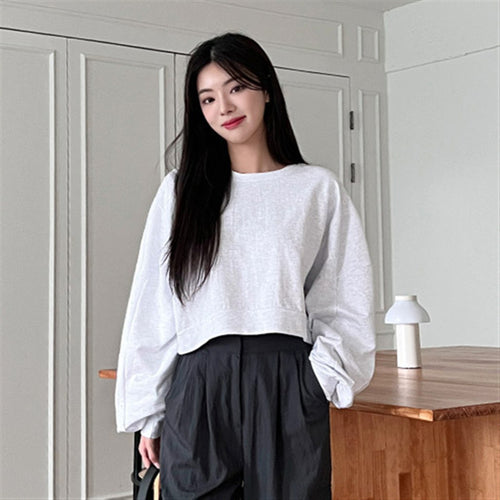 Damen cropped Pullover mit Ballonärmeln Drune