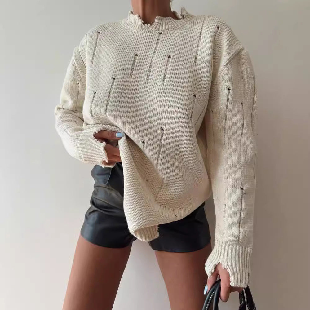 Damen Grober Strickpullover mit distressed Details Drune