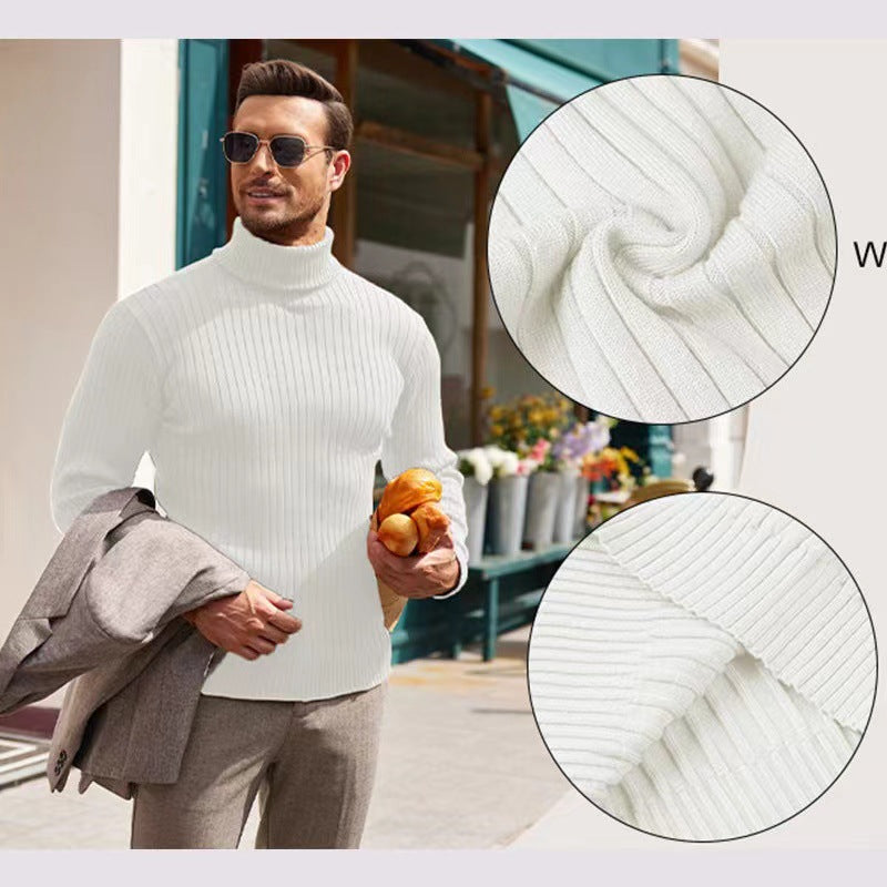 Herren nan gerippter Feinstrick-Rollkragenpullover Slim Fit Drune