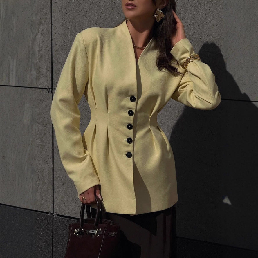 Damen Modischer Blazer mit tailliertem Schnitt und eleganten Knopfdetails Drune