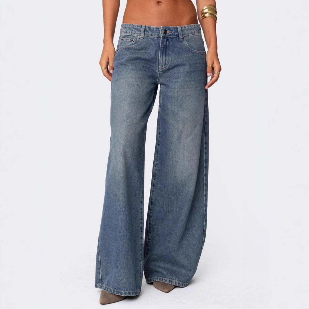 Damen lässige Schlagjeans mit weitem Bein Drune