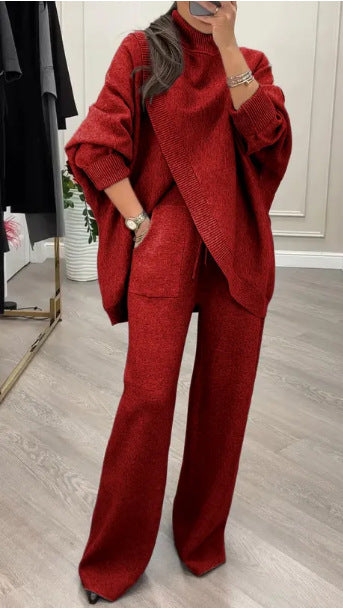 Damen Strickpullover und weite Hose Ensemble Drune