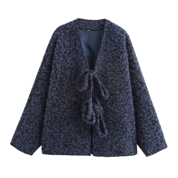 Damen Kuschelige Oversized Weste mit Bindebändern und anschmiegsamem Material Drune