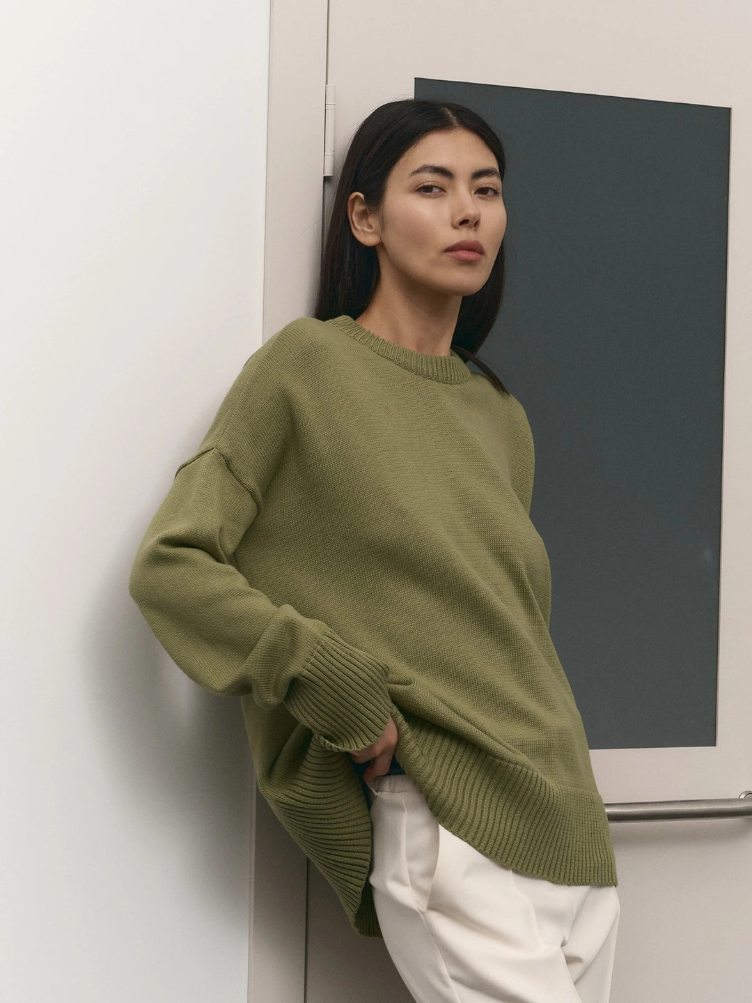 Damen lässiger Strickpullover mit innovativem Schnitt und weiten Ärmeln Drune