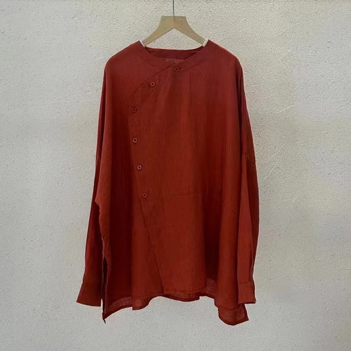 Damen Relaxed Fit Leinen Button-Up Top Drune