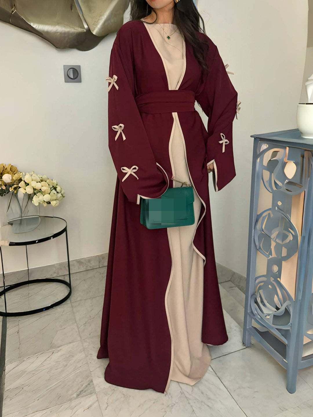 Damen Maxikleid mit eleganten Schleifendetails und fließendem Schnitt Drune