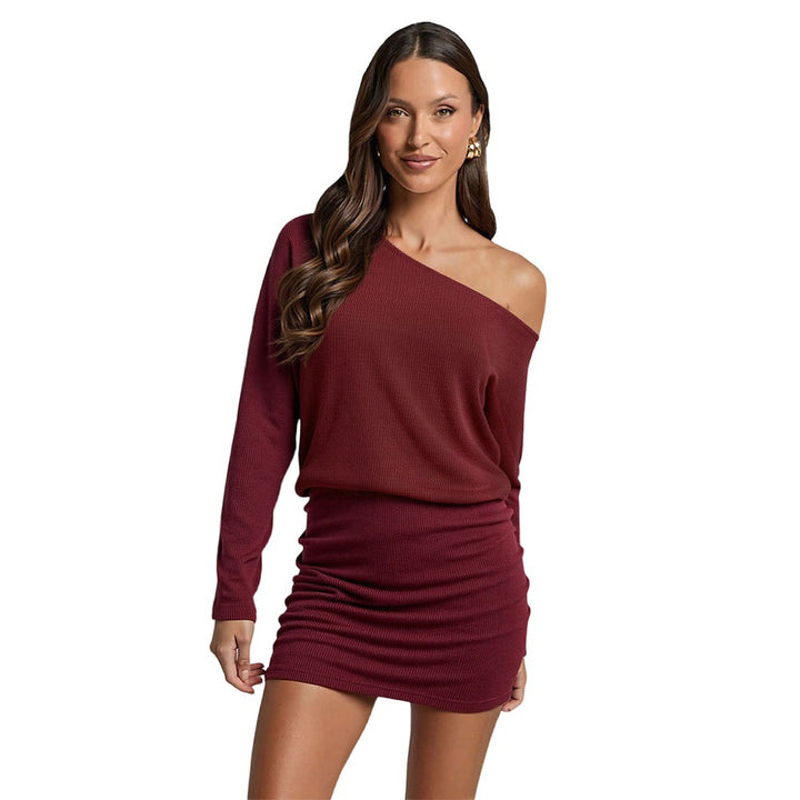 Damen lässiges One-Shoulder-Kleid mit Rippstruktur Drune