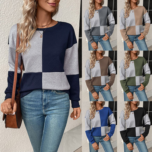 Damen modischer Sweatshirt mit Blockstreifen-Design und Rundhalsausschnitt Drune