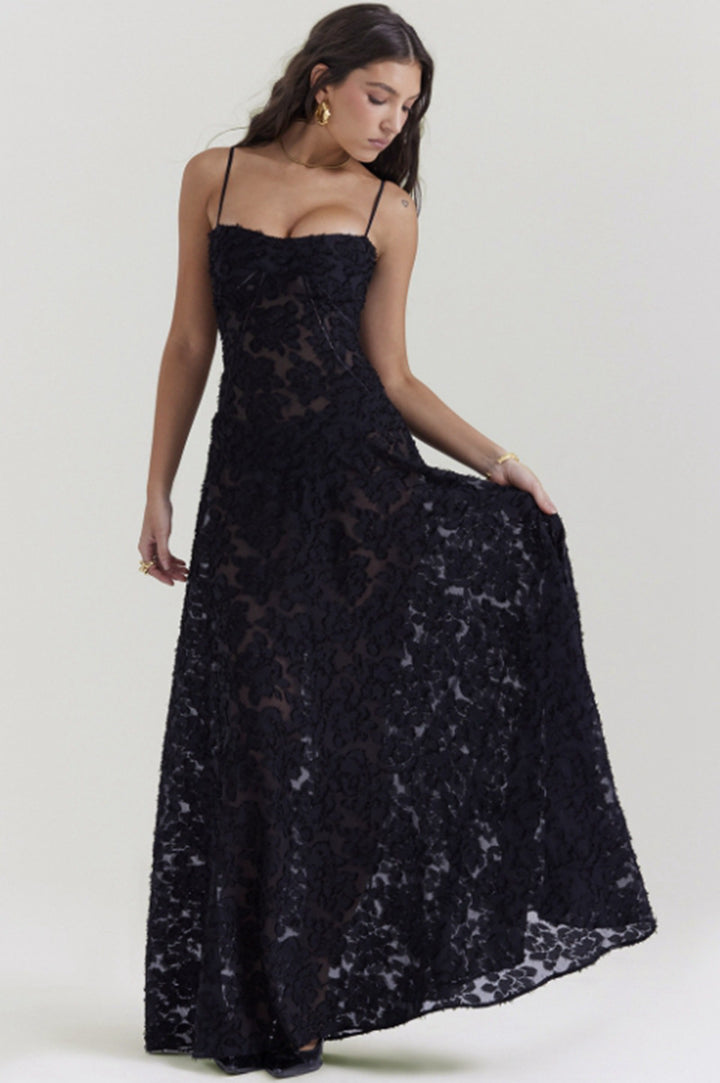 Damen nan figurbetontes Maxikleid mit Miederkonstruktion und Spaghettiträgern Drune