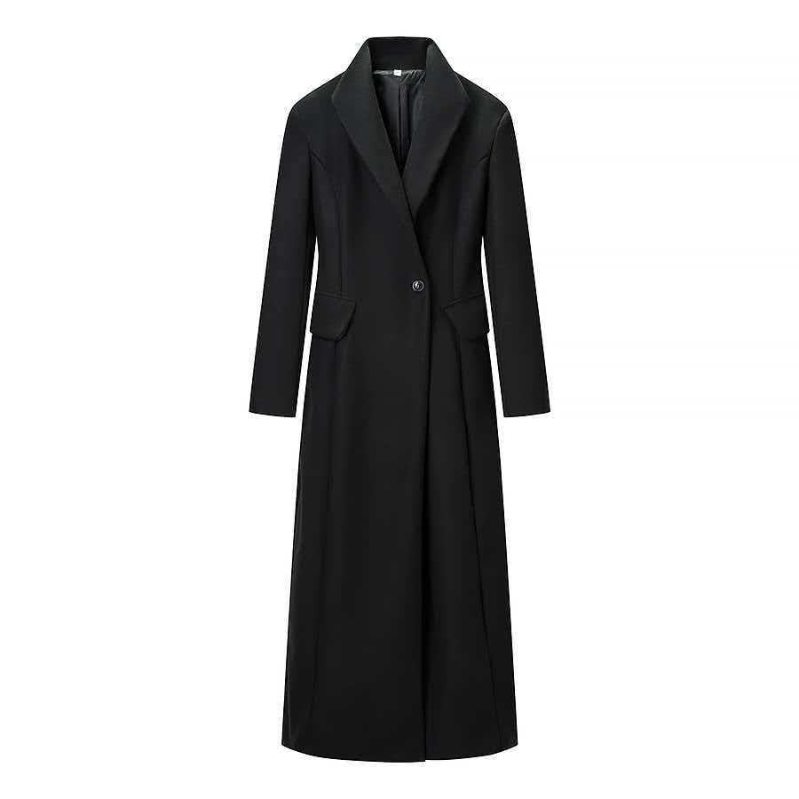 Damen nan Maxilanger Wollmixmantel mit taillierter Silhouette, Reverskragen und Pattentaschen Drune