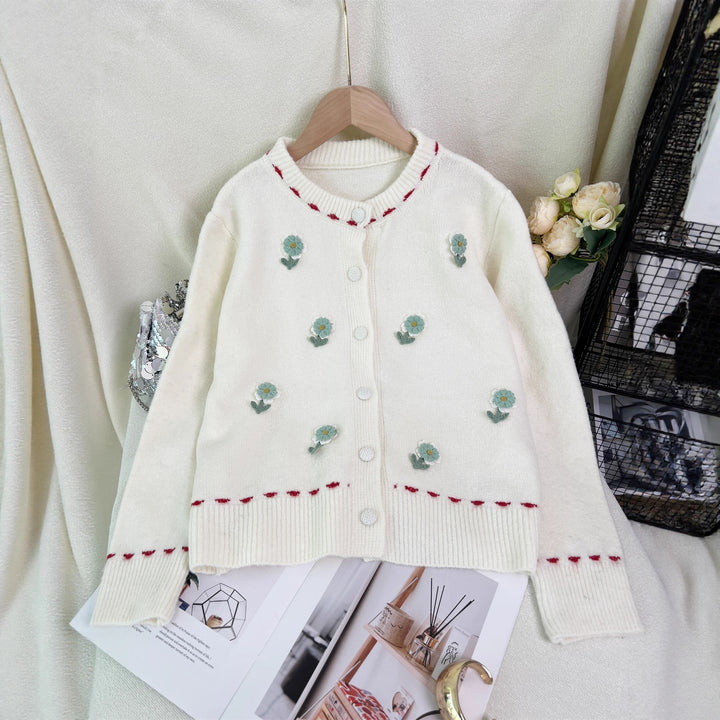 Damen Strickjacke mit floralem Stickdesign und Knopfverschluss Drune