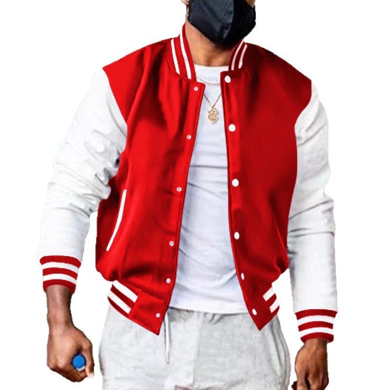 Herren nan varsity-Collegejacke im Retro-Bomberstil mit kontrastärmeln, gestreiften Rippbündchen und Druckknopfleiste Drune
