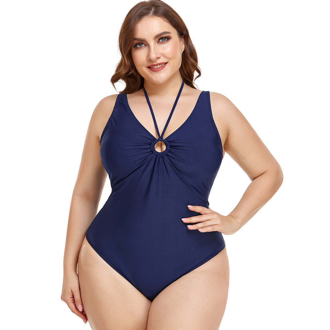 Damen Eleganter Hochgeschnittener Einteiler Badeanzug mit modischem Ringdetail Drune
