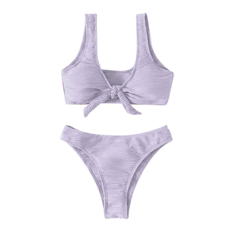 Damen Bandeau-Bikini mit raffiniertem Knoten-Design und hohem Beinausschnitt Drune