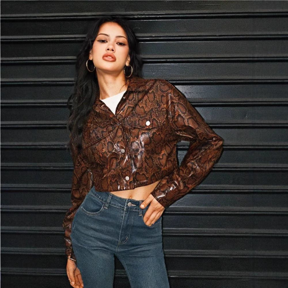 Damen modische kurze Snake-Print Jacke Drune