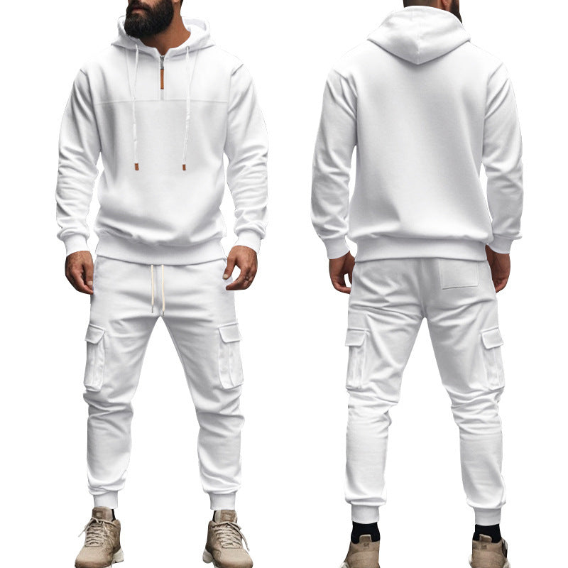 Herren nan Cargo-Joggingset mit Halbzip-Kapuzenpullover und Kordelbund-Cargohose Drune