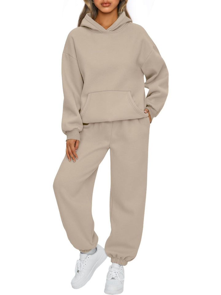 Damen nan Boxy-Hoodie und Palazzo-Jogger Set mit elastischem Knöchelbund Drune