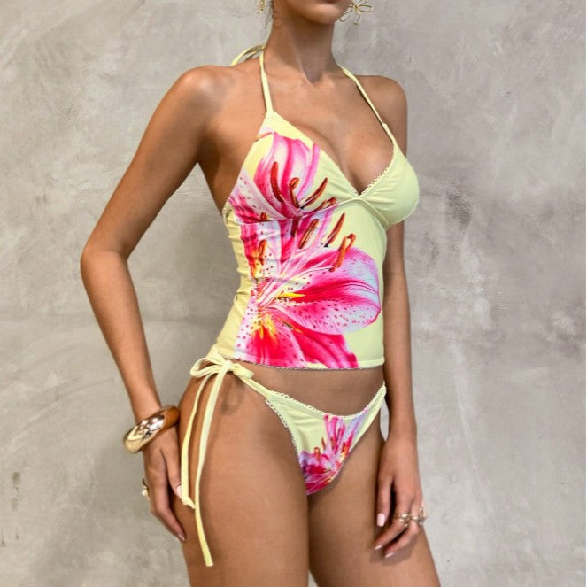 Damen Hochgeschnittener Tankini mit floralen Akzenten Drune