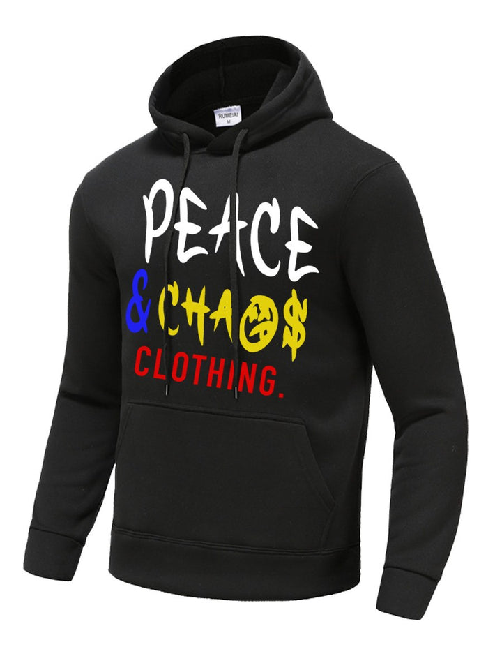 Herren Kapuzenpullover mit auffälligem Schriftzug und praktischen Taschen Drune
