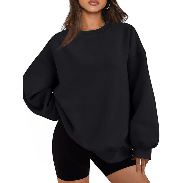 Damen nan Oversized Rundhals-Sweatshirt mit überschnittener Schulter, weichem Fleece-Innenfutter und gerippten Bündchen Drune