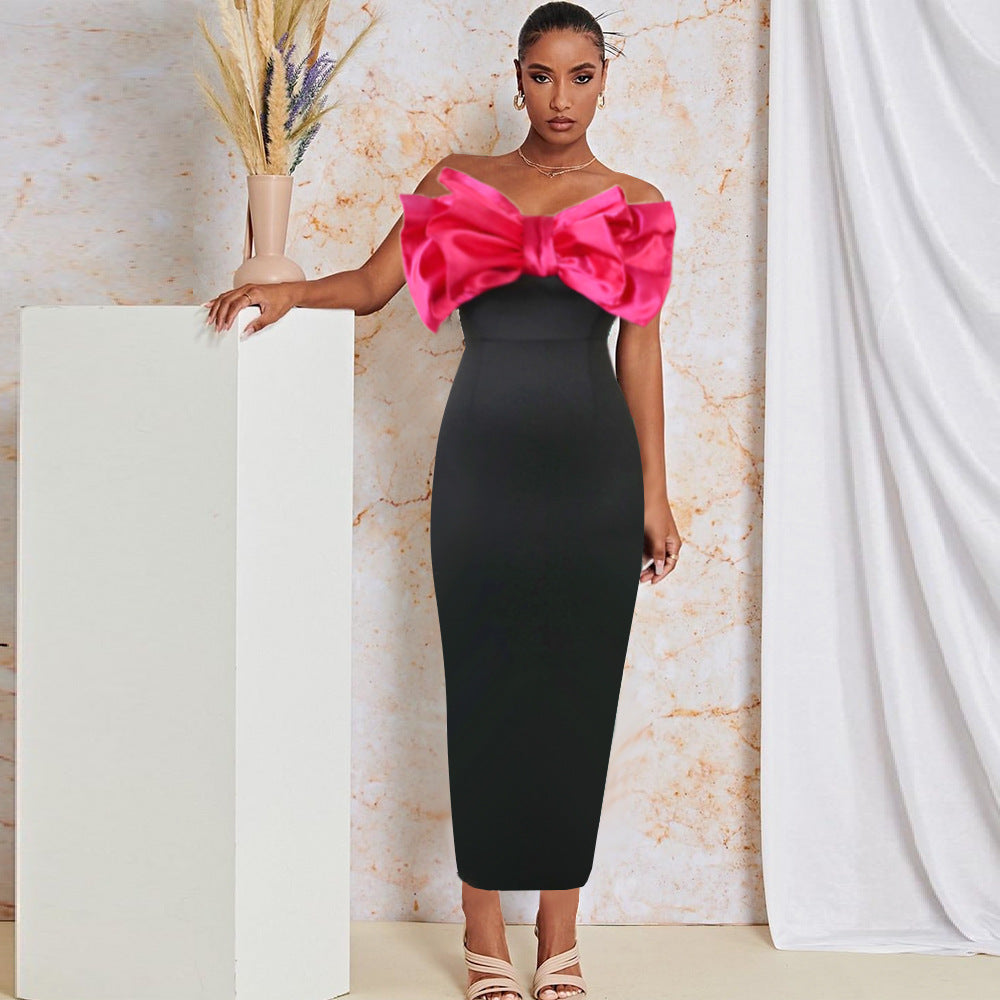 Damen Elegantes Maxikleid mit übergroßem Schleifen-Design Drune