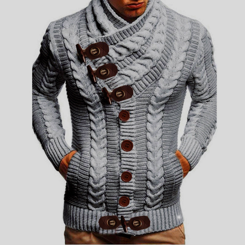 Herren Strickjacke mit großem Kragen und Zopfmuster Drune