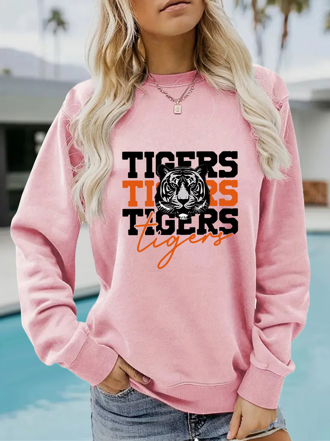 Damen Sweatshirt mit animalistischem Tiger-Design und lässigem Schnitt Drune